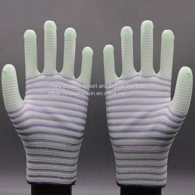 Colored Striped PU Palm-coated Gloves, Glue-coated Electronic Dust-free Work Anti-static Protective Labor Gloves photo-4