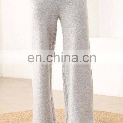 Women Wide Leg Plain Knit Loose Stright Trousers Casual Wool Pants photo-5