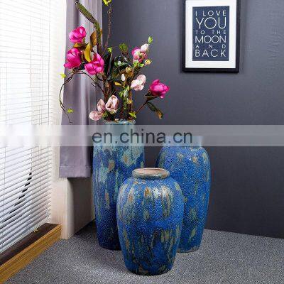 Bubble glaze sky blue restaurant lobby decoration ceramic floor large vase