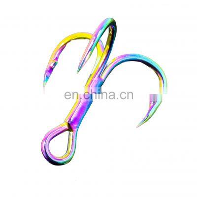 Popular #2/4/6/8/10/12 Wholesale 4X Strengthen Colorful Fish Hooks Multicolor Treble Fishing Hook