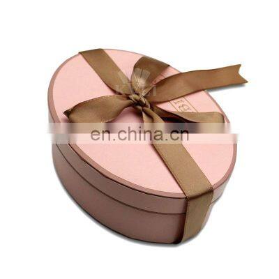 Matte laminated oblong paper verpackung box with round silk ribbon wedding favor top bottom gift box