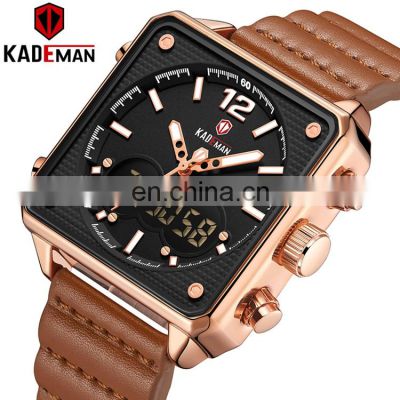 KADEMAN K9038 designer men brand watches dual display functional led chrono leather band cheap digital watches for men