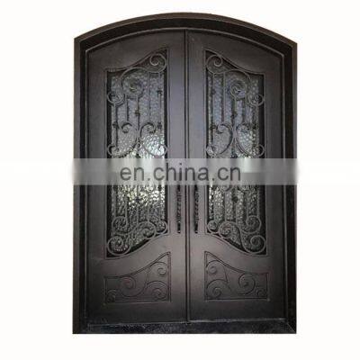 modern steel flat top black profile clear glass inward swing front safety unique design wrought iron entrance door for house