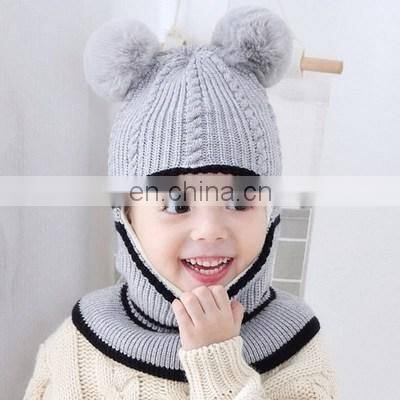 Kids Winter Hats Ears Girls Boys Children Warm Caps Scarf Set Baby Bonnet Enfant Knitted Cute Hat for Girl Boy