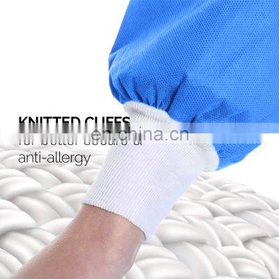 Protective Workwear With Knit Cuff Latex-Free Coveralls SMS Disposable Isolation Surgical Gown