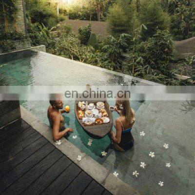 Vietnam Supplier Boat Shaped PE Rattan Floating Pool Tray Hotel Water Floating Breakfast Serving Tray photo-2