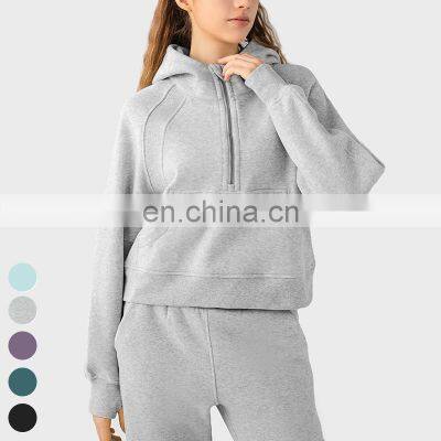 Loose Pullover Tops Custom Gym Fitness Sweatshirts Sports Jacket Long Sleeve Yoga Top Women Half-Zip Wamth Hoodies Sweatshirt photo-5