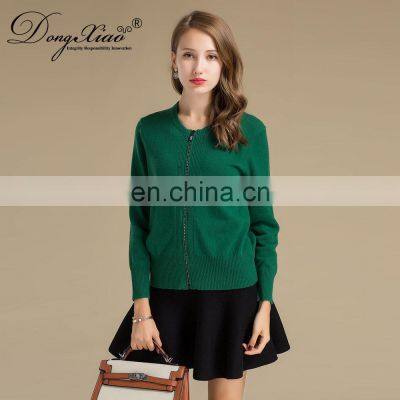 Crew Neck Knitted Cashmere Wool Mix Spring Women Sweater Cardigan With Button photo-4