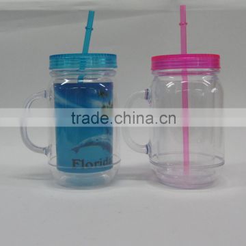 2015 new item Colorful 20oz mason jar with straw, lid, handle, Hot, water bottle with BAP free