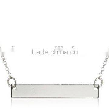 Stainless Steel Silver Plated Necklace with Engravable Bar Pendant, 18in