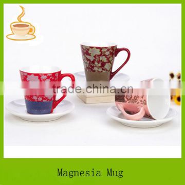 LJ-4339 ceramic coffee mug with handle and saucer