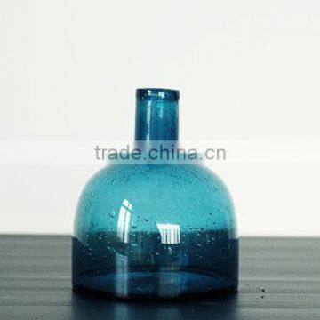 Hand Blown Colored Bubble Glass Vase-Turquoise Blue