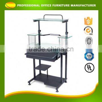 OEM Customized Slim Glass Wooden Transparent Computer Desk With Bookshelf