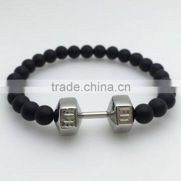 Unique Mens Stainless Steel Dumbbell Link Energy Bracelet