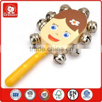 safety 6 months child girl smile and 9 small bells smooth handle cartoon music toy mini wooden hand bell musical instruments
