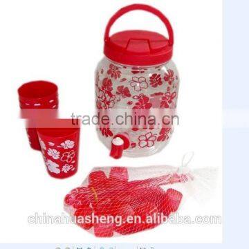 3.8L plastic water container outdoor camping beverage set Party drink set with ice cubes stirs and coasters