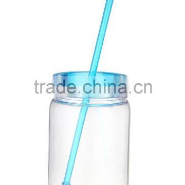 BPA Free 650ml Plastic Mason Jar mug manufacturer with lids and straw custom logo