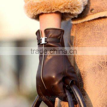 leather gloves brown with belt buckle
