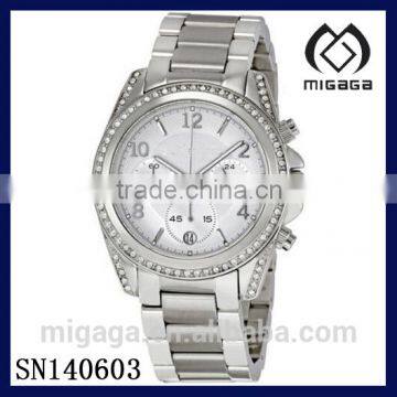 New Design Ladies Chronograph White Crystal Stainless Steel Watch For Ladies