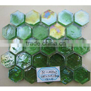 300x300 hot sale green colored glaze hexagon mosaic tile