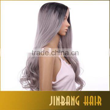 Best Selling Cheap Cosplay Wig Synthetic Hair Wig 24 Inch 1B Ombre Silver Grey Lace Front Wigs photo-5