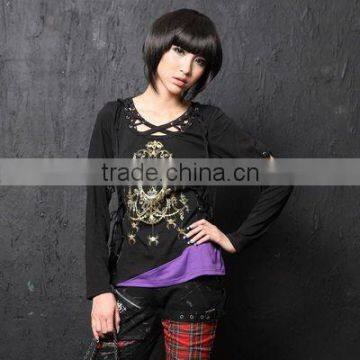 Visual kei fashion cool gothic punk rave lolita tee shirt top female 71141