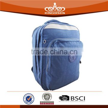 Customized blue laptop backpack with laptop compartment and logo