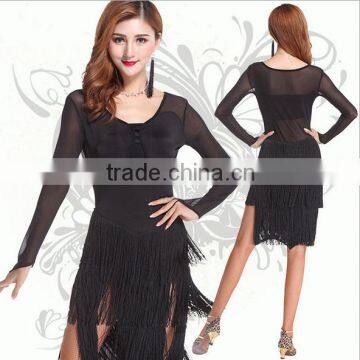 2016 Wholesale Black Latin Dance Dress for Women Sexy Tassel Dance Skirt Latin Dance Performance Costume on Sale