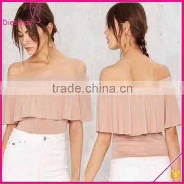 Summer Layered Should Color Rayon Off Shoulder Ruffle Top