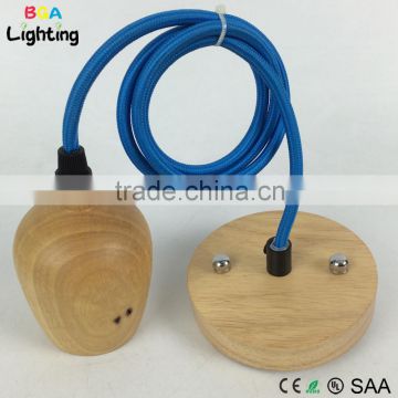 E27 Wood battery operated pendant lights with colorful braided wire