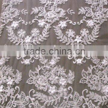 fancy and elegant fabric lace with beads and cords lace for garment