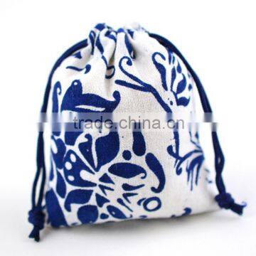 Blue and white porcelain jute gift drawstring bag made in china                        
                                                                                Supplier's Choice