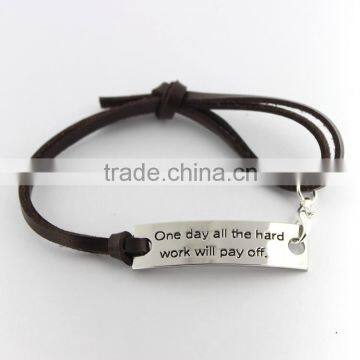 Personalized Leather Bracelets Personalized Bracelets With Engraved Alloy Charms photo-3