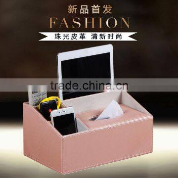 European multi function PU leather tissue bo home desktop remote control tissue paper bo