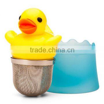 Yellow duck shape silicone tea strainer with stainless steel