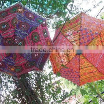 Handmade Sun Parasol Cotton Umbrella Vintage Heavy Embroidered Work 50 Pcs Lot