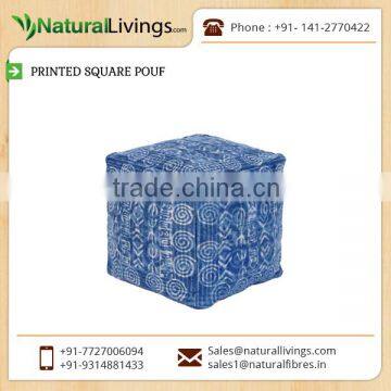 Unique Style Knitted Pouf with Hand Block Indigo Printing at Lowest Rate