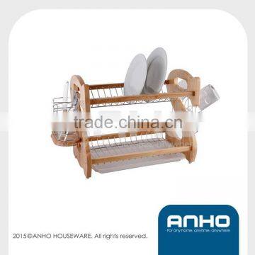 Superior quality 2-tier wood dish rack