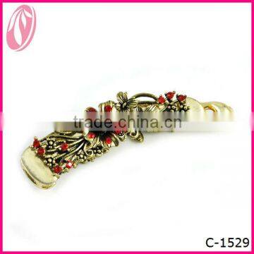 Gold With Red Crystal Mini Flower Banana Hair Clip For Long Hair