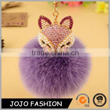 Wholesale fashion fox fur pom pom keychain