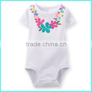 New born short sleeve o-neck fashion printing white baby romper wholesale