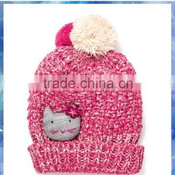 Girls Kitty Embellished Customizable Hats/knit Hat With Ball Top/kitty Hat photo-2