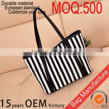 2016 Fashion branded woman cotton bags designer lady hand bag, custom large tote bag with stripe