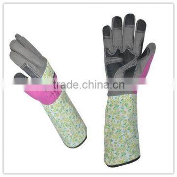 High Quality long sleeve leather woman gardening promotion gloves