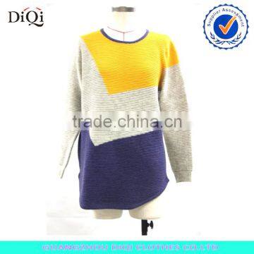 Ladies long sleeve mixed color block pullover jumper