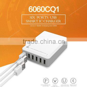 six outputs USB Charger with Qualcomm QC 2.0 chip based 12V 1.24A Output for more devices