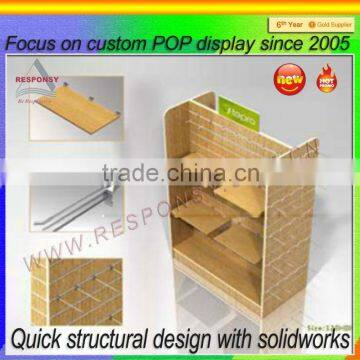 Custom double side floor slatwall retail store display/wood cloth display rack/wood display stand