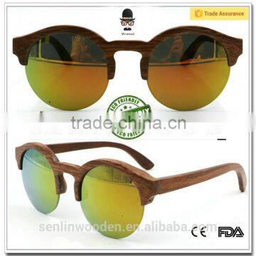 Hot Sale! New Round Fashion Style Handmade Wooden Sunglasses CE FDA UV400 TAC Polarized