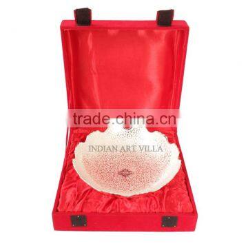 IndianArtVilla Handmade High Quality Silver Plated Round Design Deep Dish Bowl comes with Red/Blue velevt gift Packing box