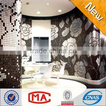 JY-P-W08 Resting room wall decorate tiles rose pattern glass mosaic handcraft flower mural